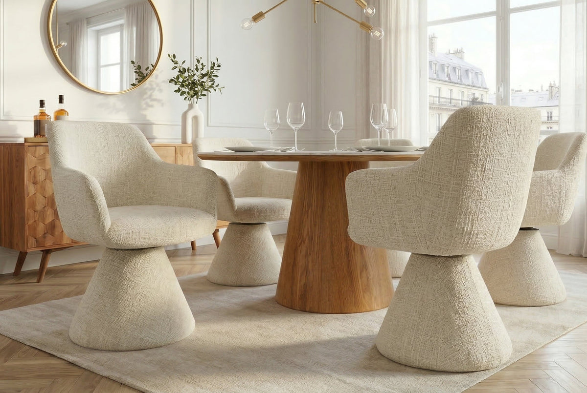 Chaise pivotante rembourrée AMBIENTO beige chenille 180° avec retour automatique