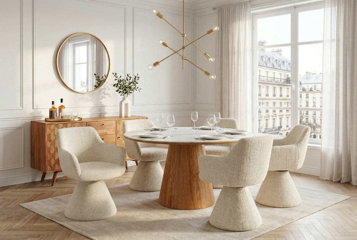 Chaise pivotante rembourrée AMBIENTO beige chenille 180° avec retour automatique