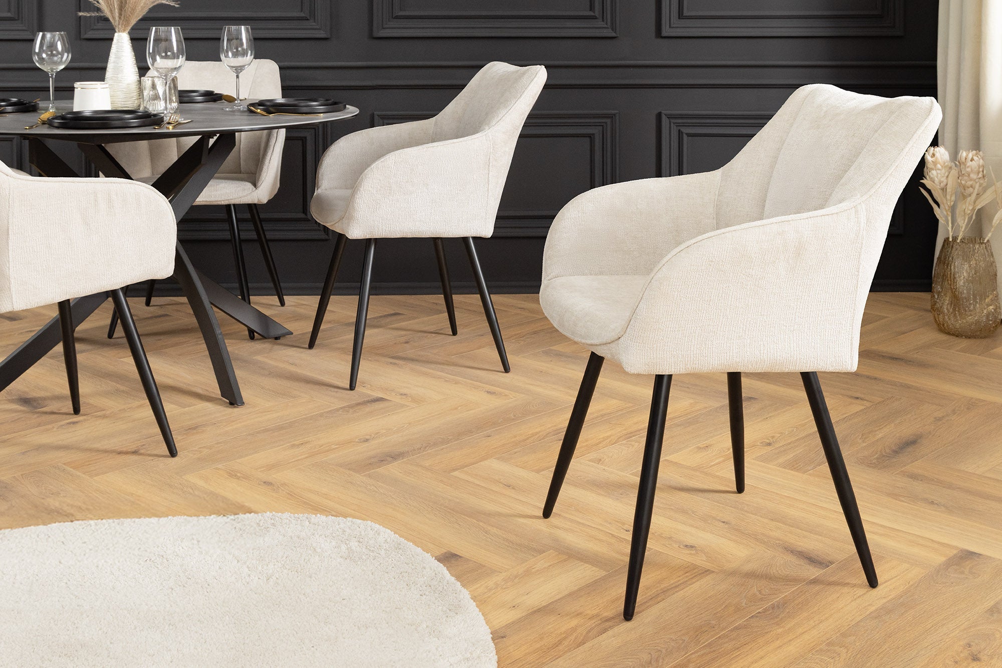 Lote de 2 sillas giratorias retro AVIGNON de chenilla beige con patas de metal negro