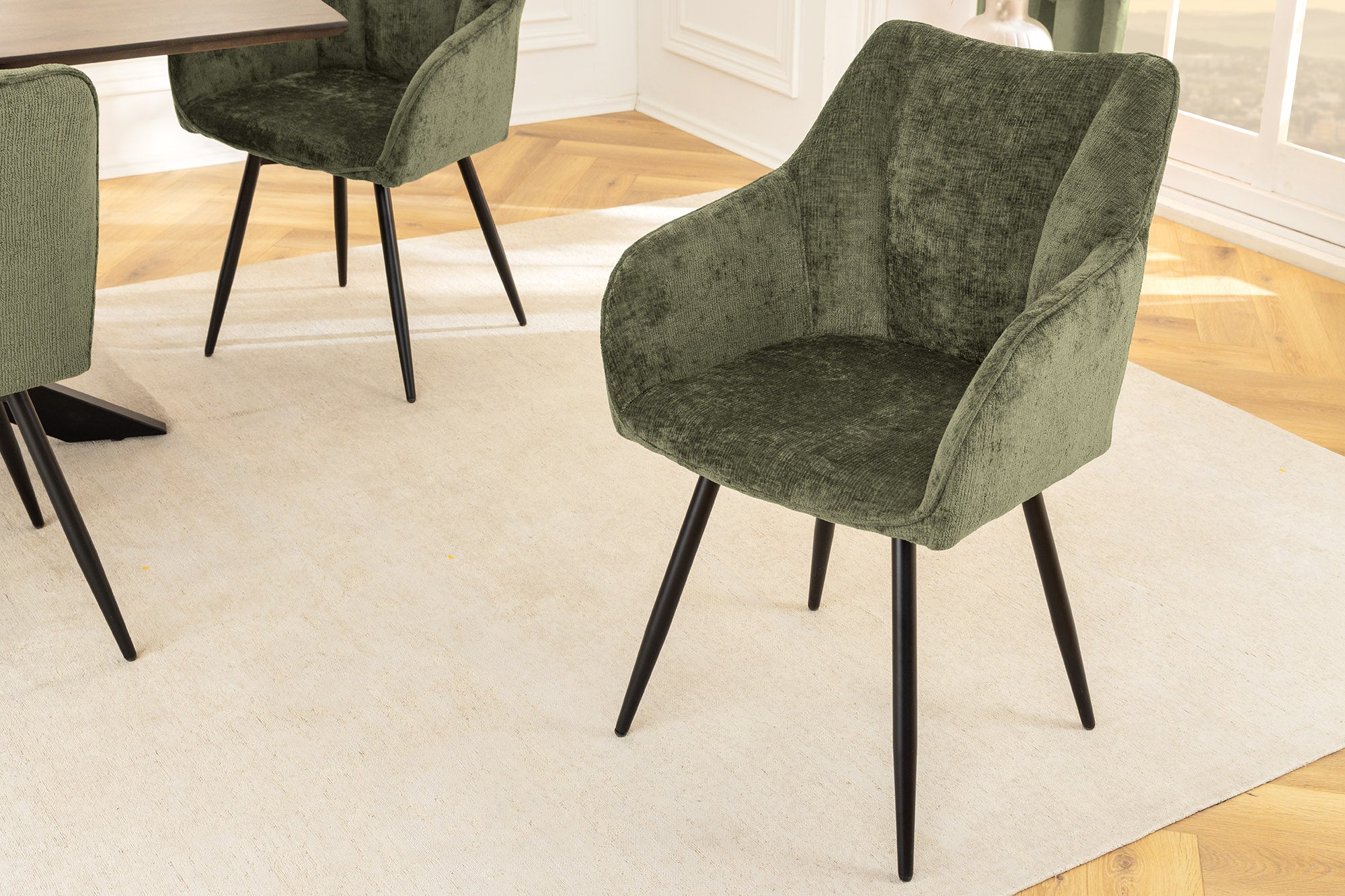 silla giratoria-retro-avignon-chenille-verte-metal-pies-negro_46472 (inv)