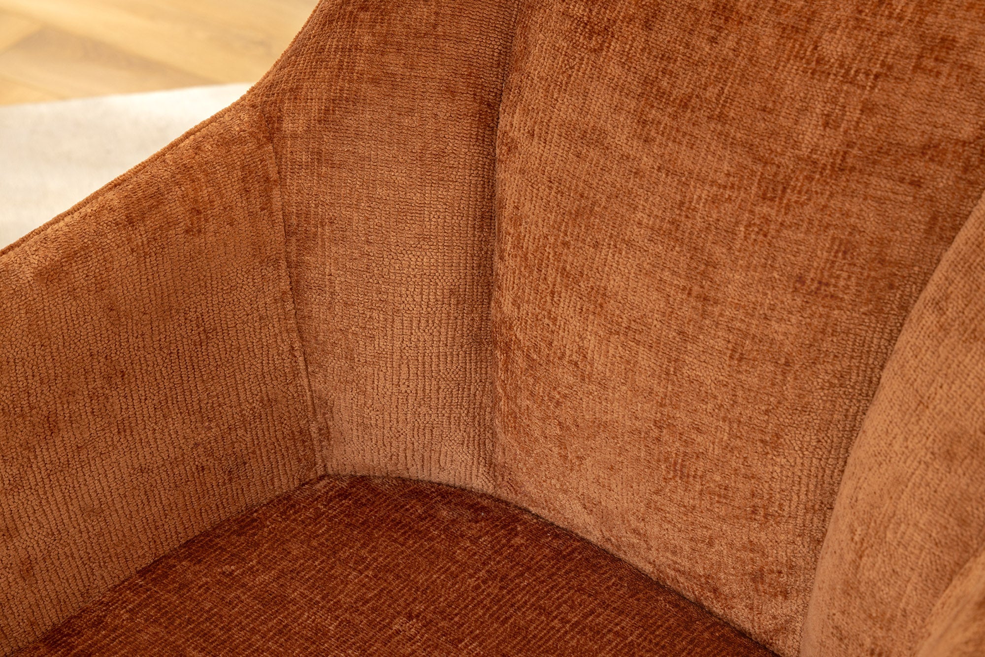 Juego de 2 sillones giratorios de chenilla marrón óxido retro ÚNICOS con patas y reposabrazos de metal negro