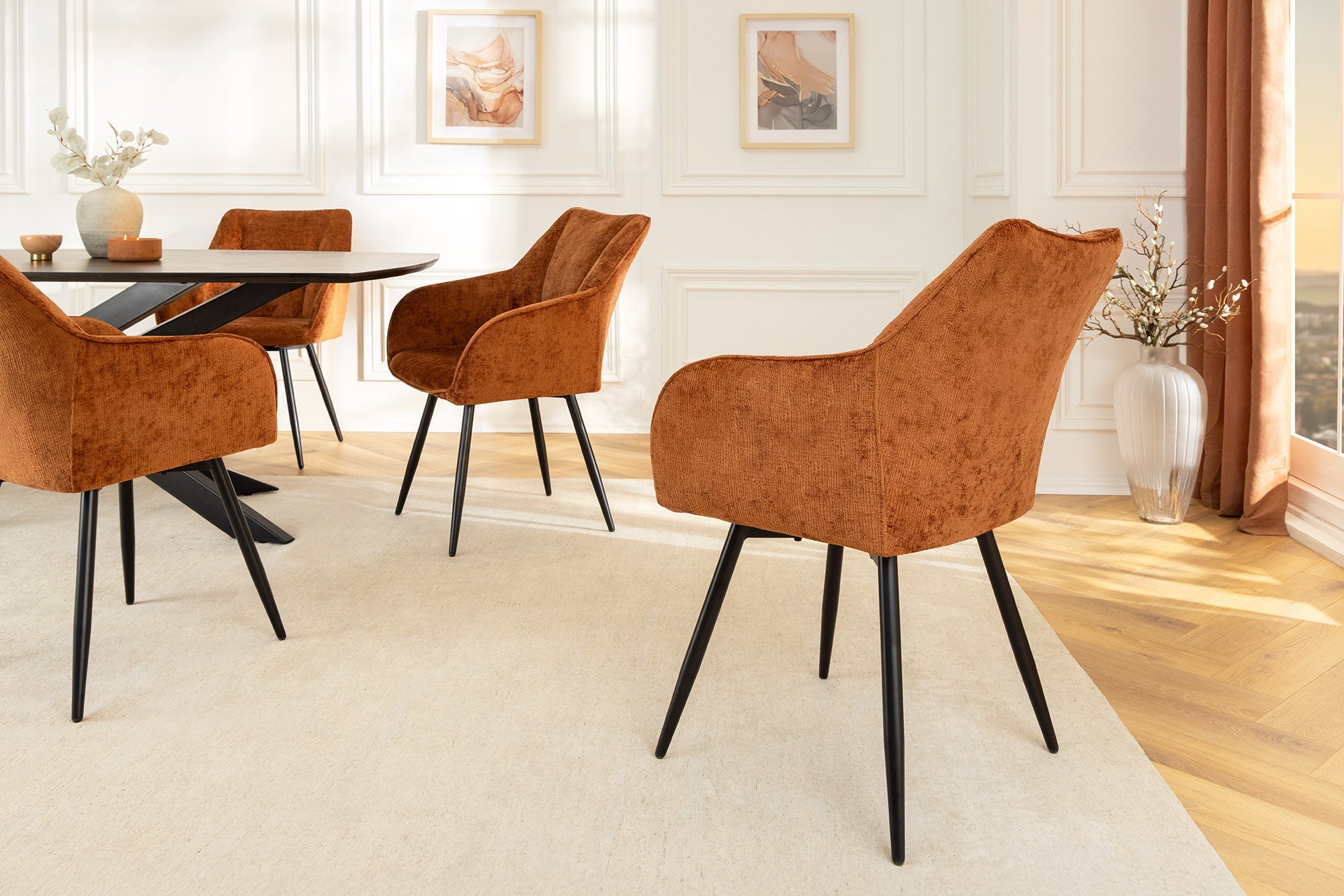 Juego de 2 sillones giratorios de chenilla marrón óxido retro ÚNICOS con patas y reposabrazos de metal negro