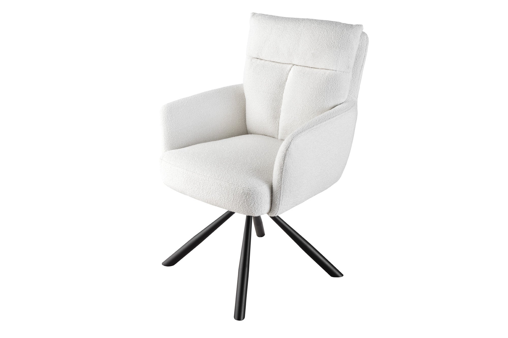 Lot de 2x chaises pivotante rétro BIG GEORGE blanche bouclée avec accoudoirs, noyau à ressorts Bonell