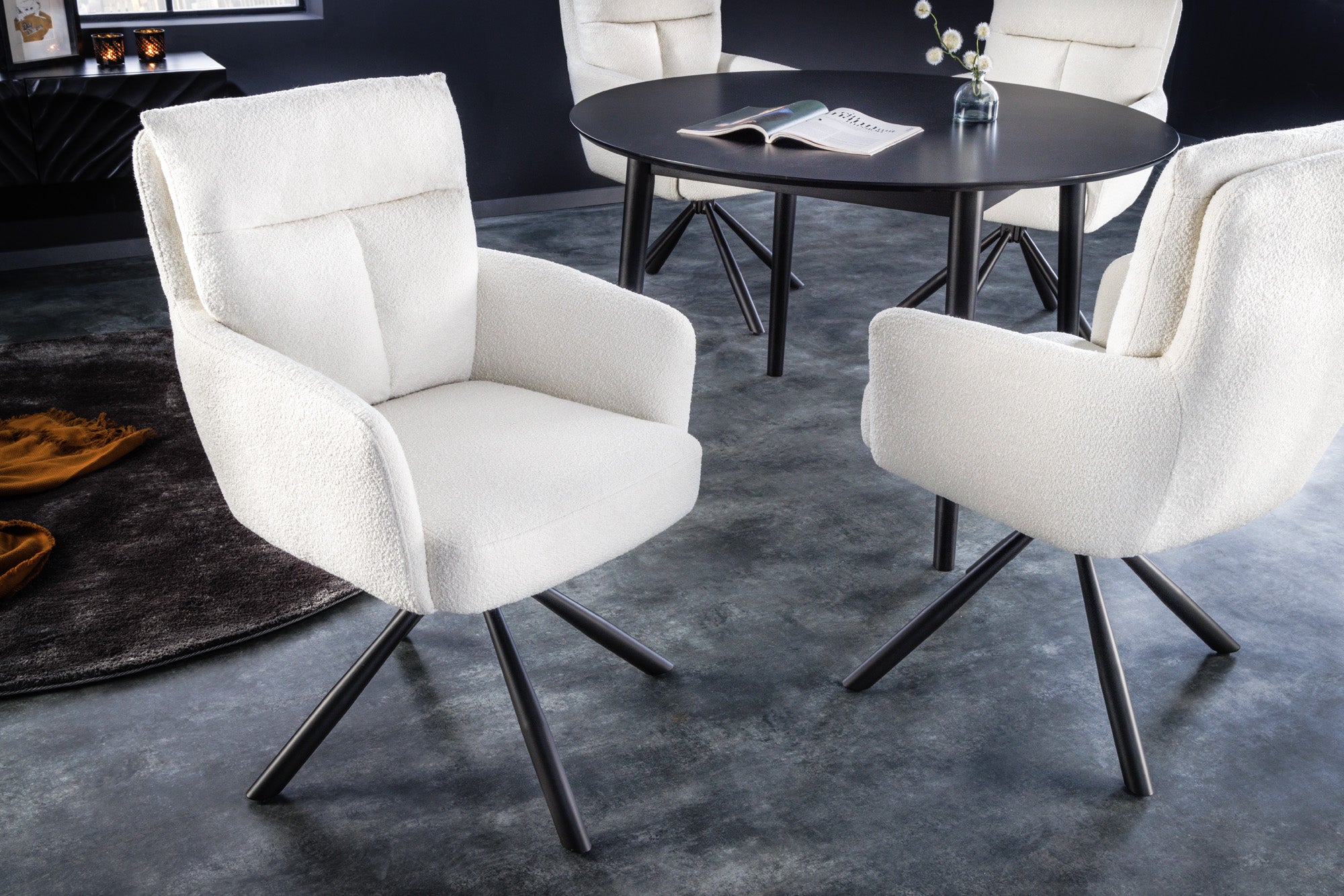 Lote de 2x sillas giratorias retro rizadas blancas BIG GEORGE con reposabrazos, núcleo de muelles Bonell