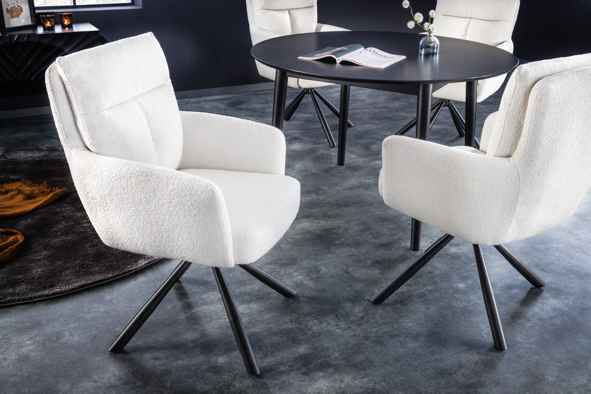 Lote de 2x sillas giratorias retro rizadas blancas BIG GEORGE con reposabrazos, núcleo de muelles Bonell