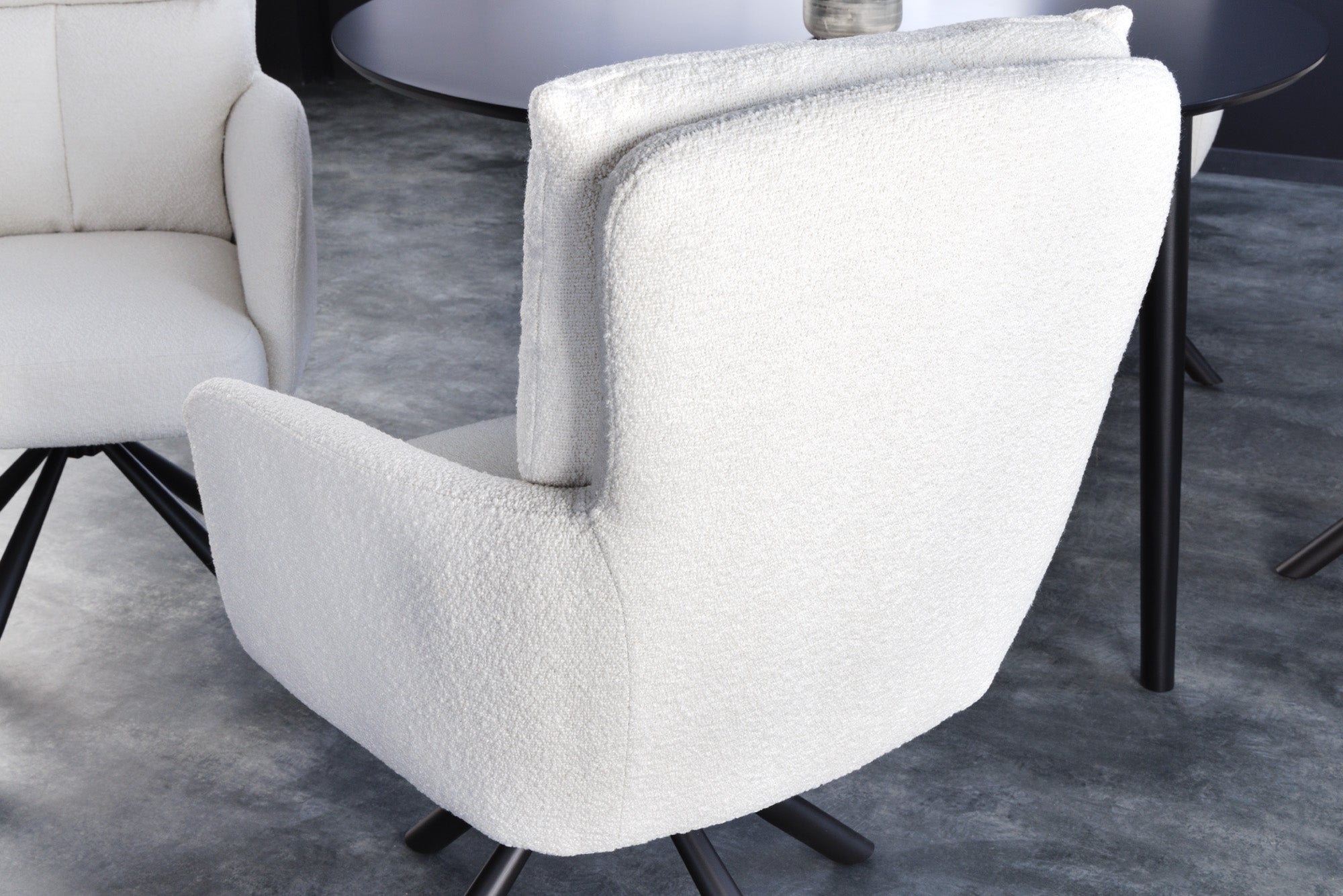 Lot de 2x chaises pivotante rétro BIG GEORGE blanche bouclée avec accoudoirs, noyau à ressorts Bonell