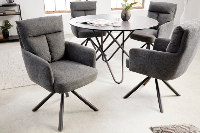 Lot de 2x chaises pivotante rétro BIG GEORGE grise avec accoudoirs et rembourrage à ressorts Bonnell
