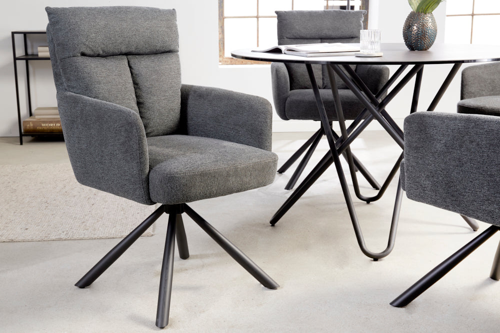 Lote de 2 sillas giratorias retro BIG GEORGE grises con reposabrazos y tapicería de muelles Bonnell