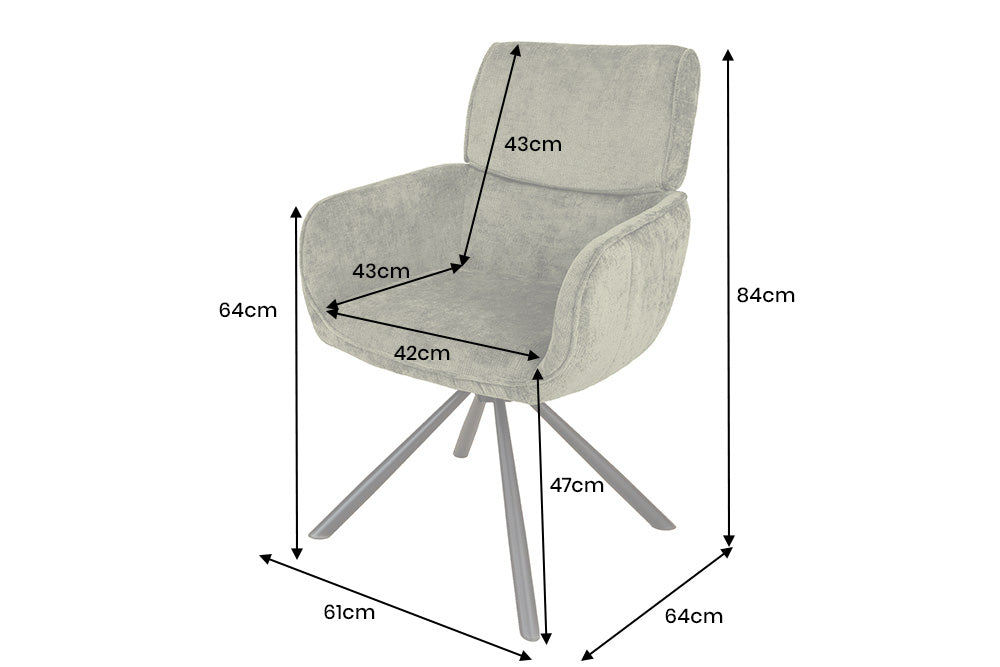 Lot de 2x chaises pivotante rétro UNIQUE chenille verte pieds en métal noir avec accoudoirs