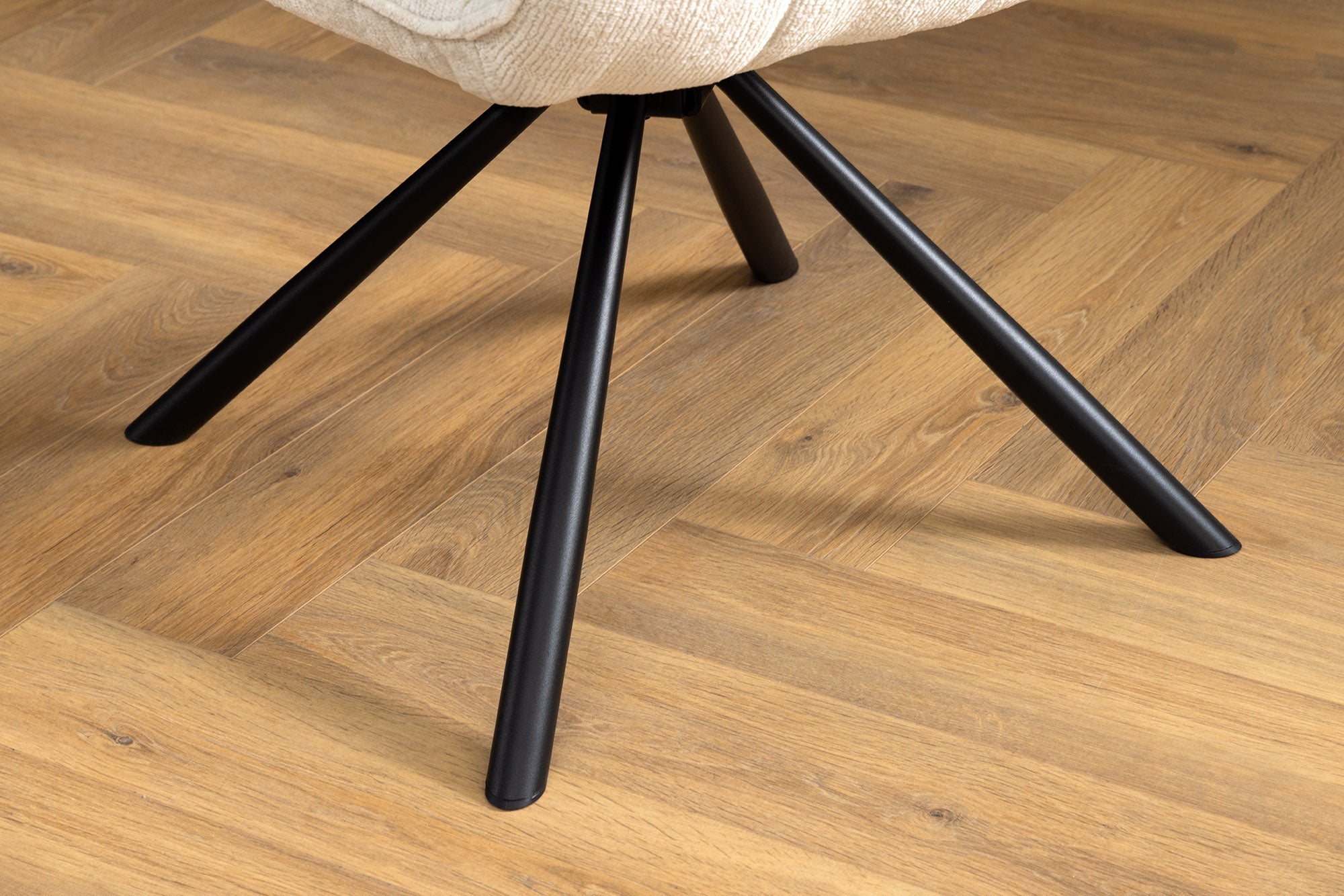 Juego de 2x sillas giratorias retro UNIQUE con patas y reposabrazos de metal chenilla beige champán