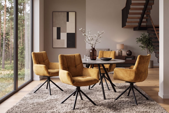 Chaise pivotante SIGNATURE jaune moutarde Vogue Velours Velours Taschenfederkern noir Métal