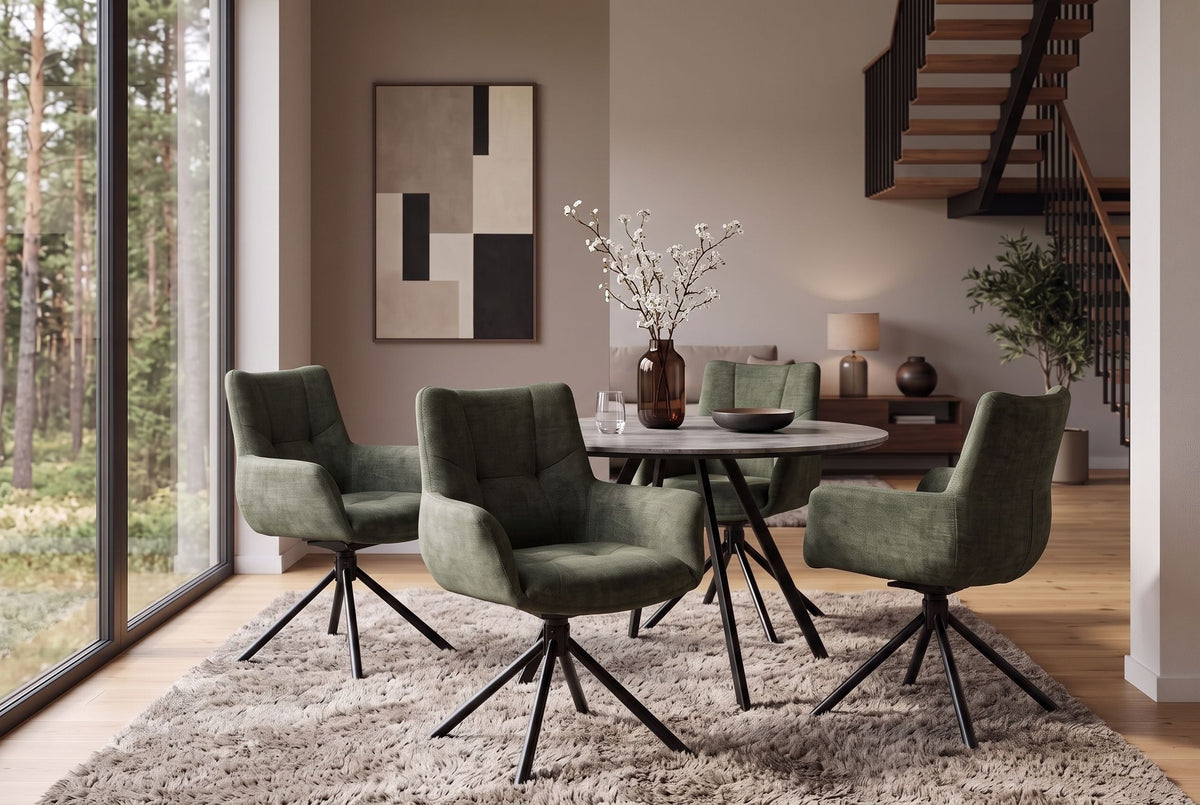Chaise pivotante SIGNATURE vert mousse velours Vogue noyau de ressorts ensachés métal noir