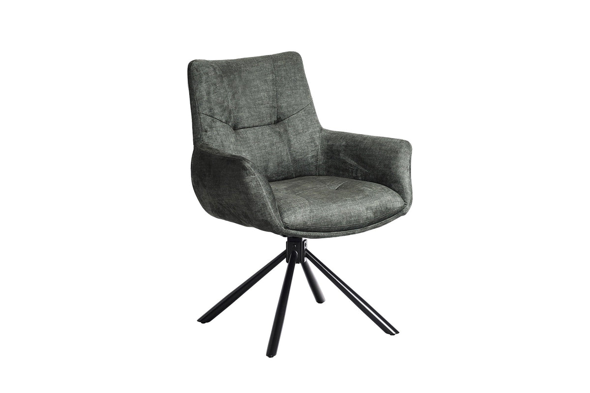 Chaise pivotante SIGNATURE vert mousse velours Vogue noyau de ressorts ensachés métal noir