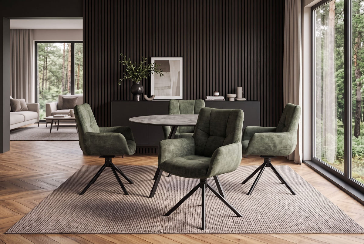 Chaise pivotante SIGNATURE vert mousse velours Vogue noyau de ressorts ensachés métal noir