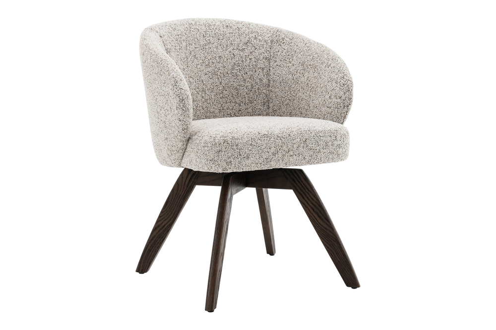 Chaise pivotante WALKÜRE beige bois de chêne avec ressorts ensachés et accoudoir noyer