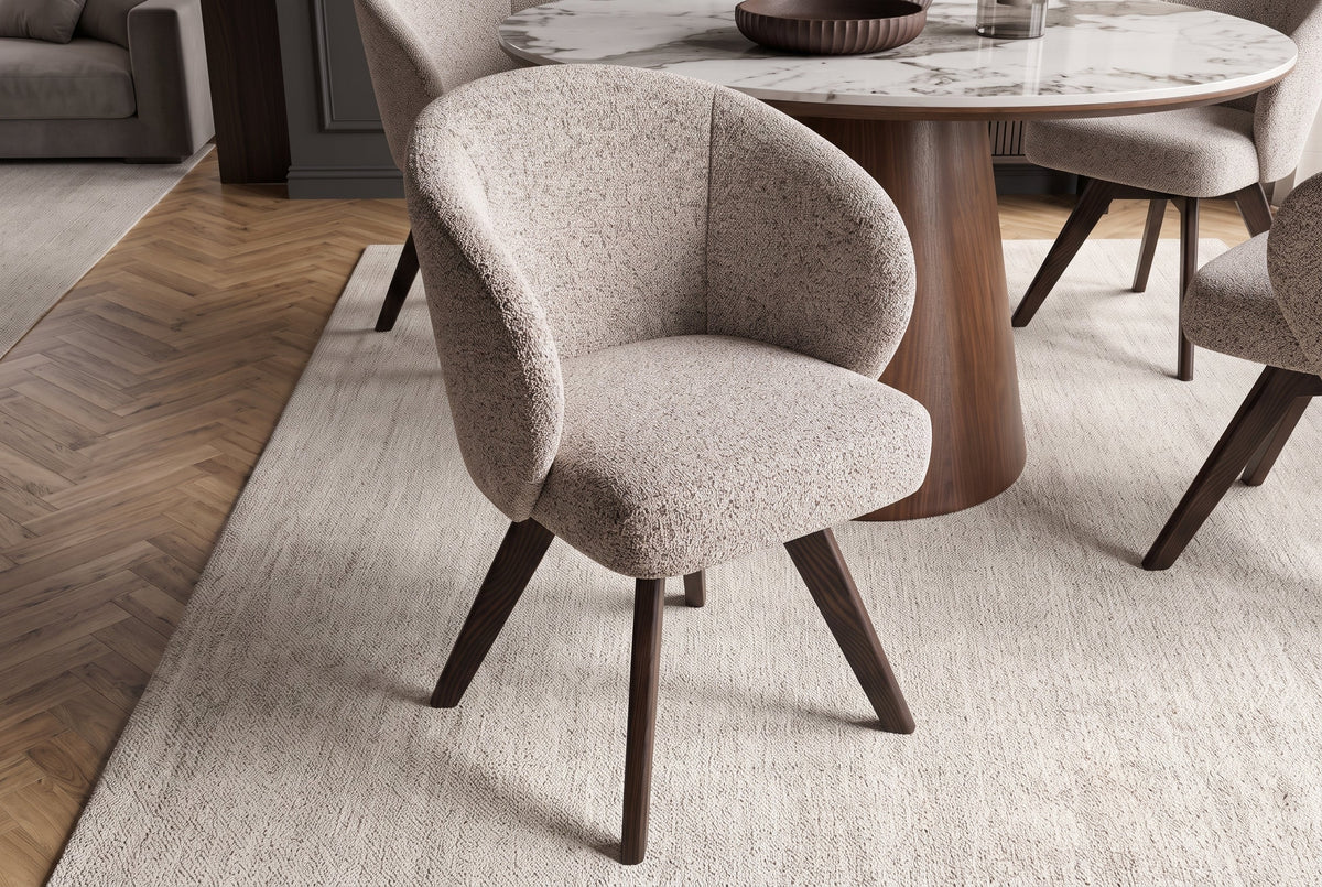 Chaise pivotante WALKÜRE beige bois de chêne avec ressorts ensachés et accoudoir noyer