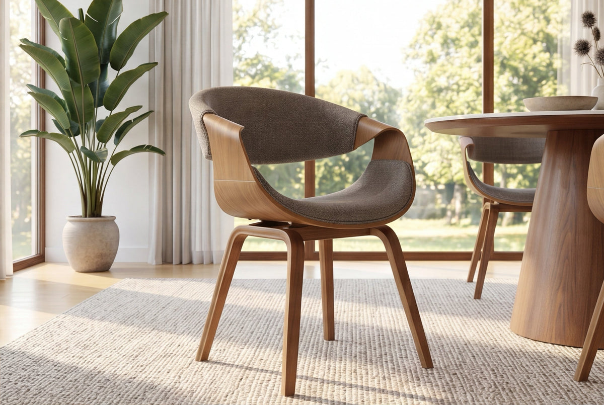 Chaise rétro ORGANIC naturel bois de frêne gris tissu structuré