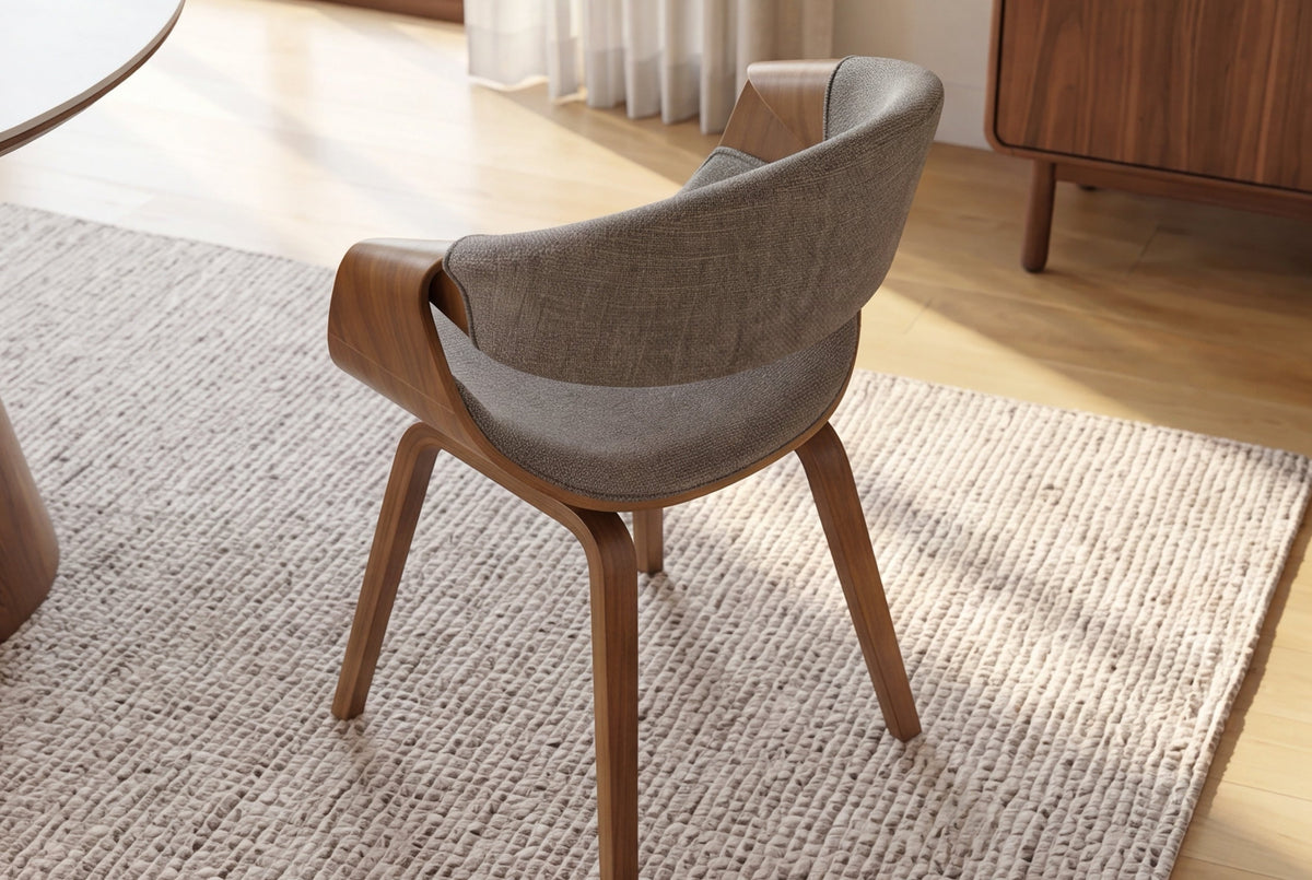Chaise rétro ORGANIC naturel bois de frêne gris tissu structuré