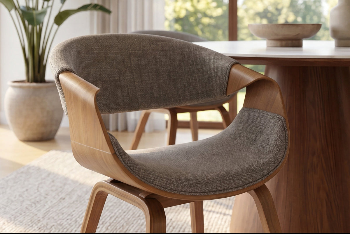 Chaise rétro ORGANIC naturel bois de frêne gris tissu structuré