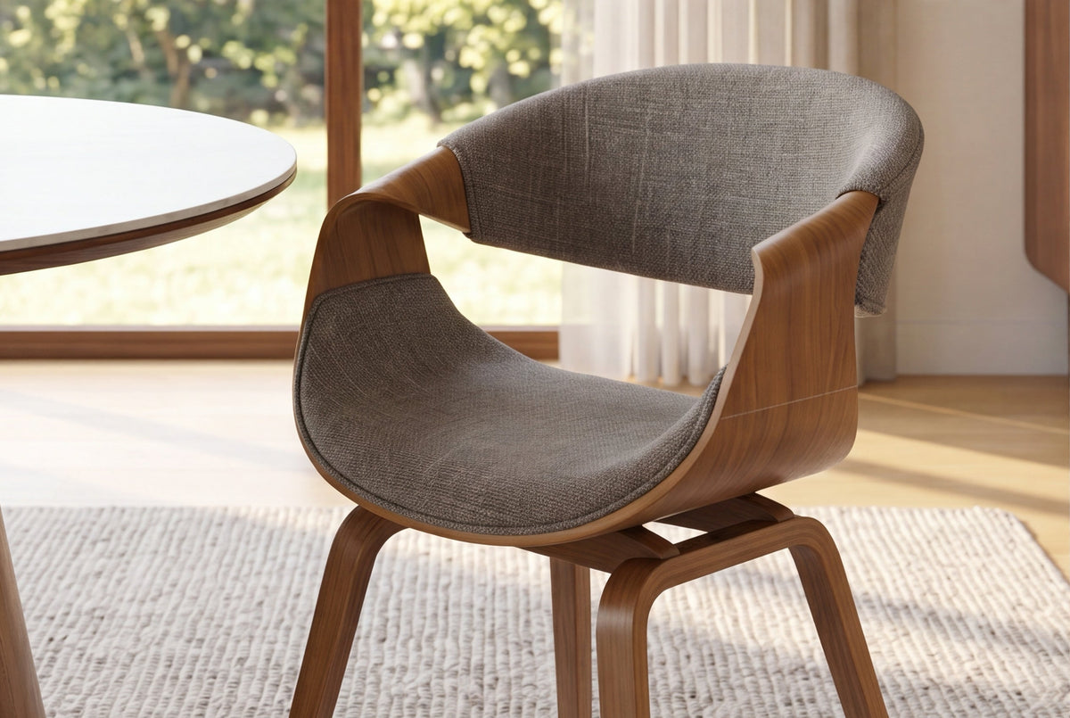 Chaise rétro ORGANIC naturel bois de frêne gris tissu structuré
