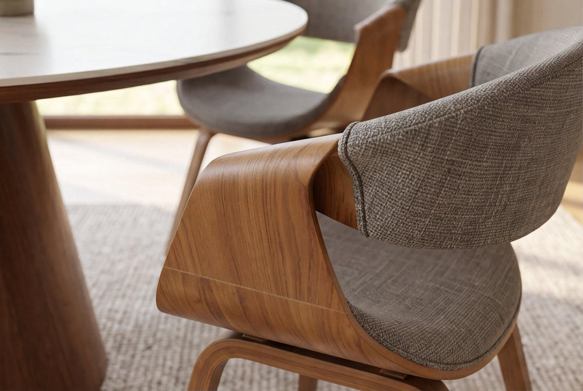 Chaise rétro ORGANIC naturel bois de frêne gris tissu structuré