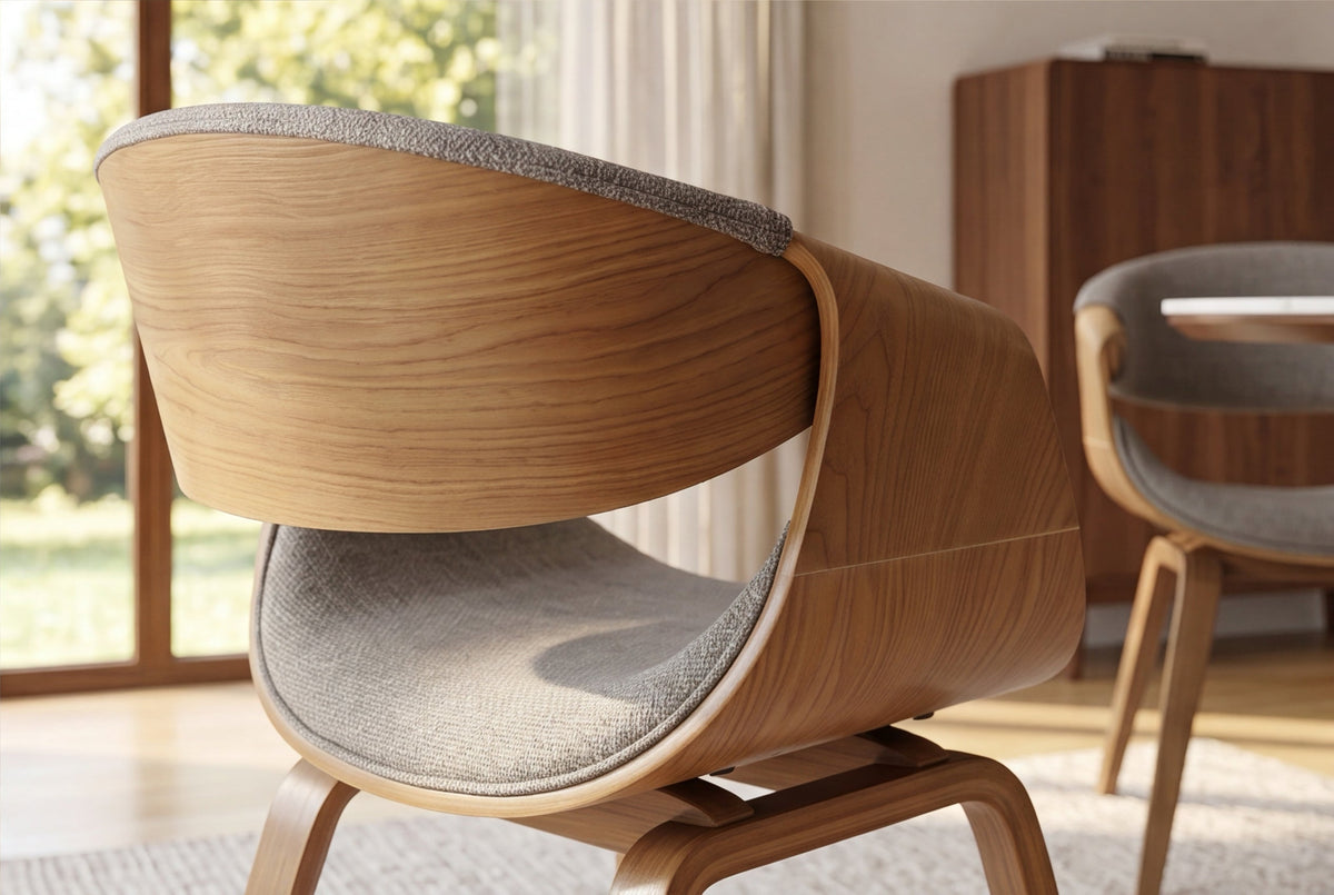 Chaise rétro ORGANIC naturel bois de frêne gris tissu structuré