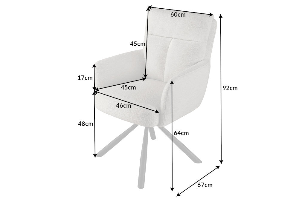 Lot de 2x chaises rétro pivotante BIG GEORGE grège Accoudoirs Bouclé Noyau ressorts Bonell