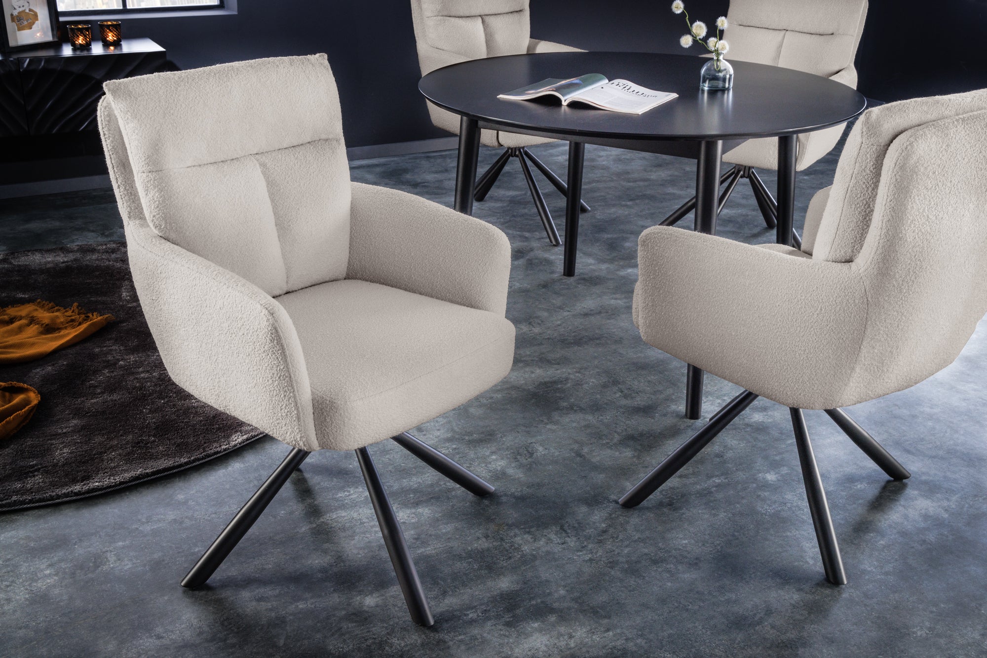 Lote de 2x sillones giratorios BIG GEORGE retro gris Reposabrazos Bouclé Núcleo Muelles Bonell