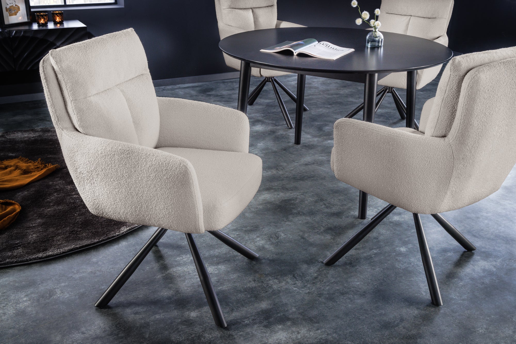 Lot de 2x chaises rétro pivotante BIG GEORGE grège Accoudoirs Bouclé Noyau ressorts Bonell