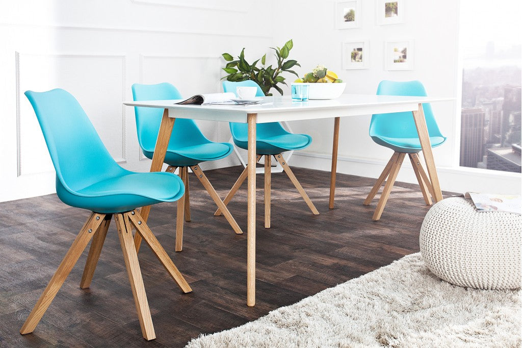 Chaise rétro SCANDINAVIA MEISTERSTACK turquoise avec pieds en bois massif