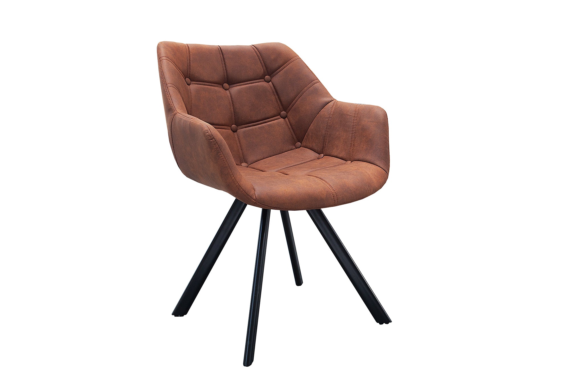 Silla retro THE DUTCH COURTURIER de microfibra marrón antiguo con reposabrazos y costuras decorativas