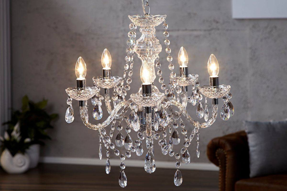 Chandelier DIAMONDS 5-armed clear acrylic