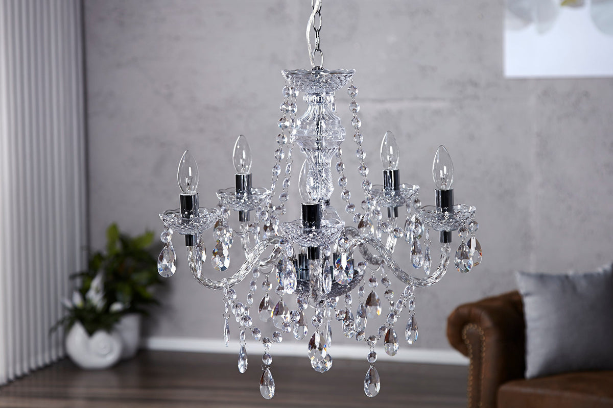 Chandelier DIAMONDS 5-armed clear acrylic