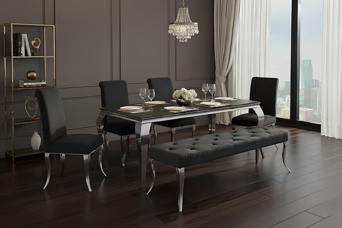 Chesterfield Banquette MODERN BAROCK DELUXE 170cm noir velours argent acier inoxydable