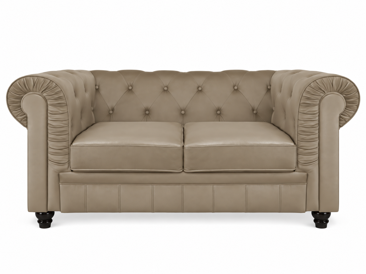 Chesterfield canape 2 places en simili cuir pu taupe — photo principale sur fond blanc