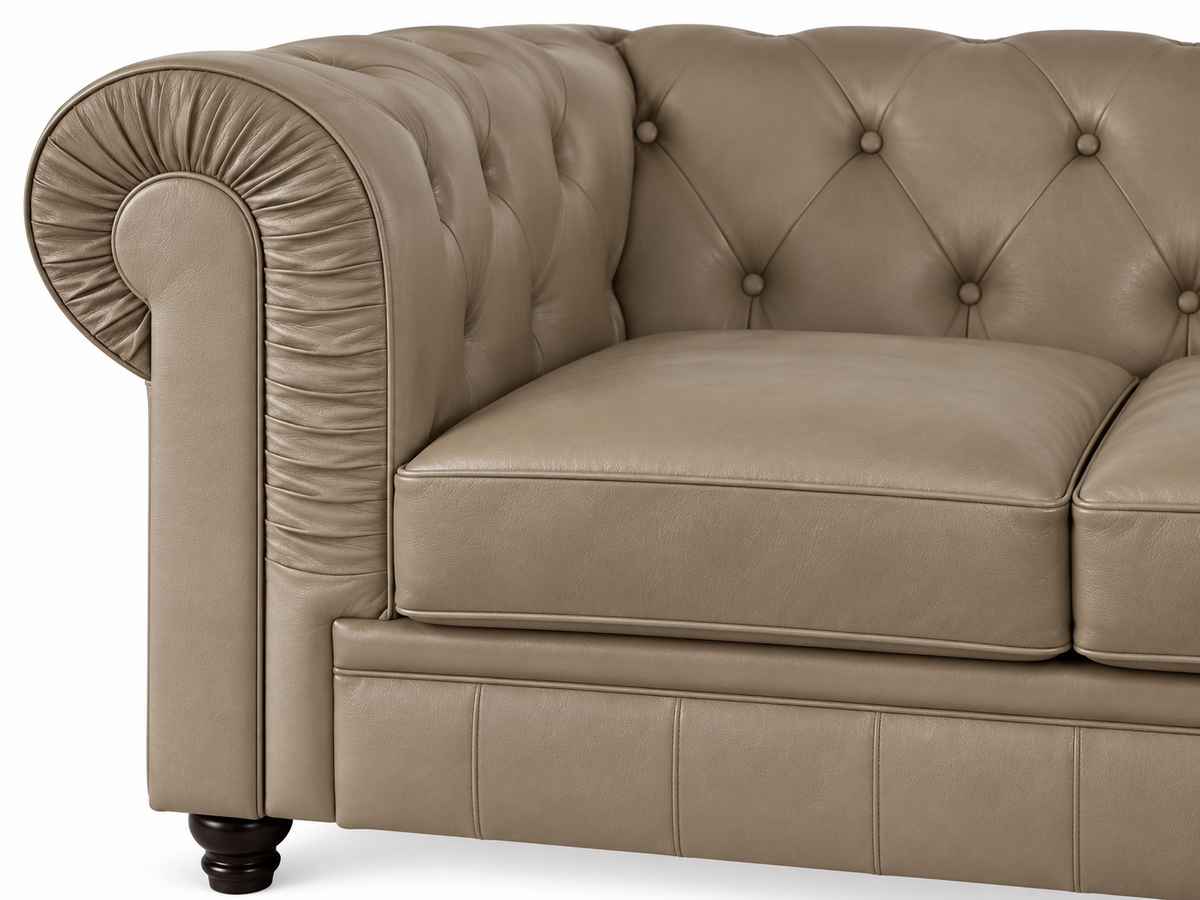 Chesterfield canape 2 places en simili cuir pu taupe — détail