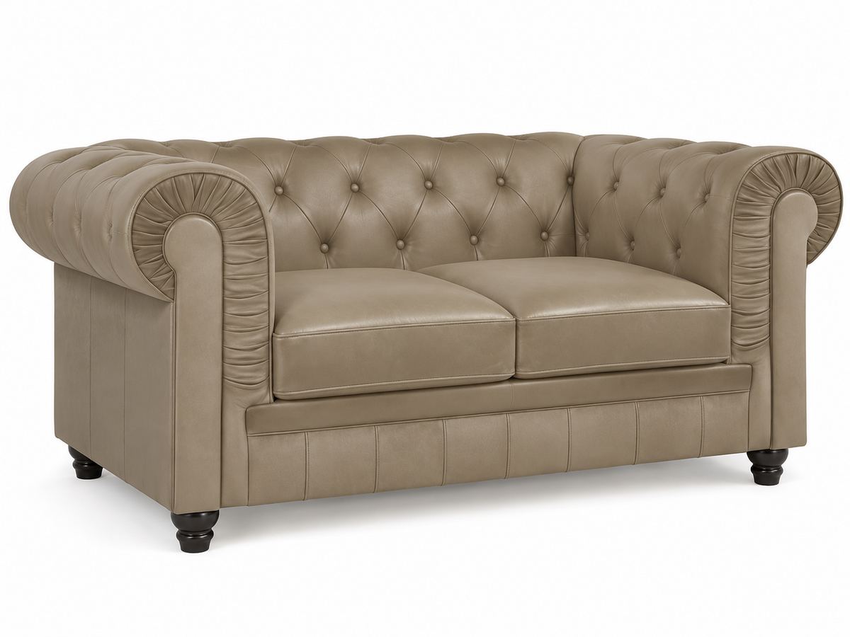 Chesterfield canape 2 places en simili cuir pu taupe — autre fond blanc