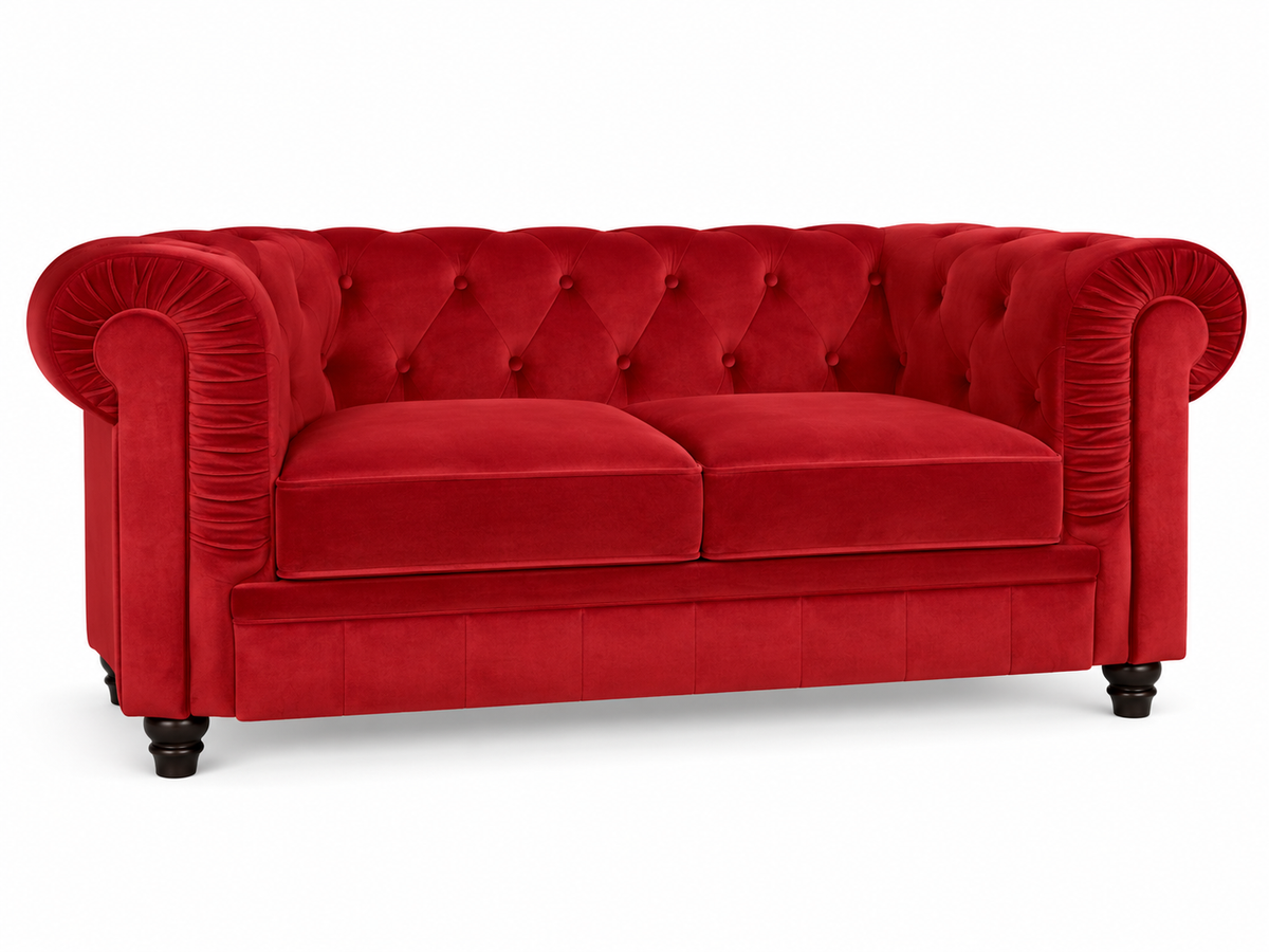 Chesterfield canape 2 places en velours rouge — autre fond blanc