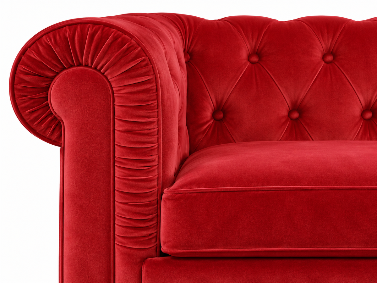 Chesterfield canape 2 places en velours rouge — détail