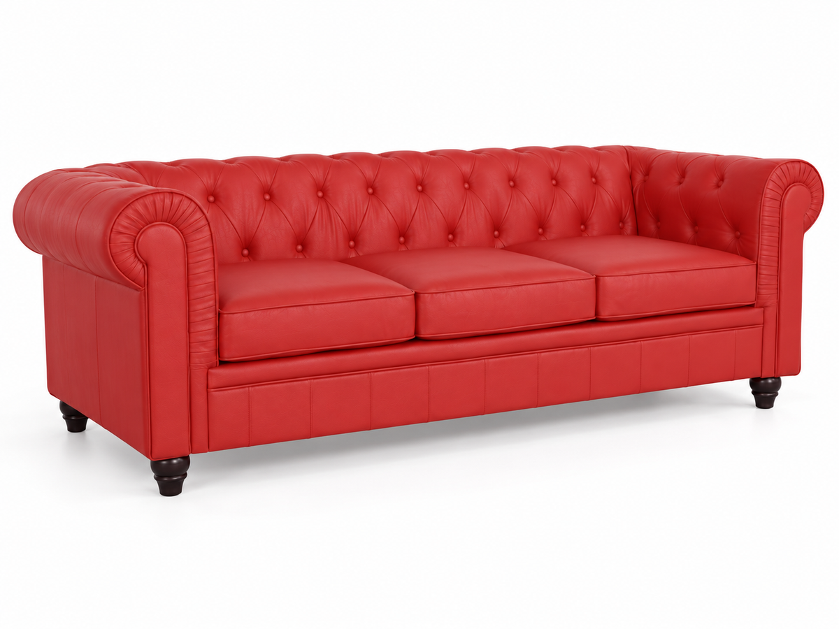 Chesterfield canape 3 places en simili cuir pu rouge — autre fond blanc