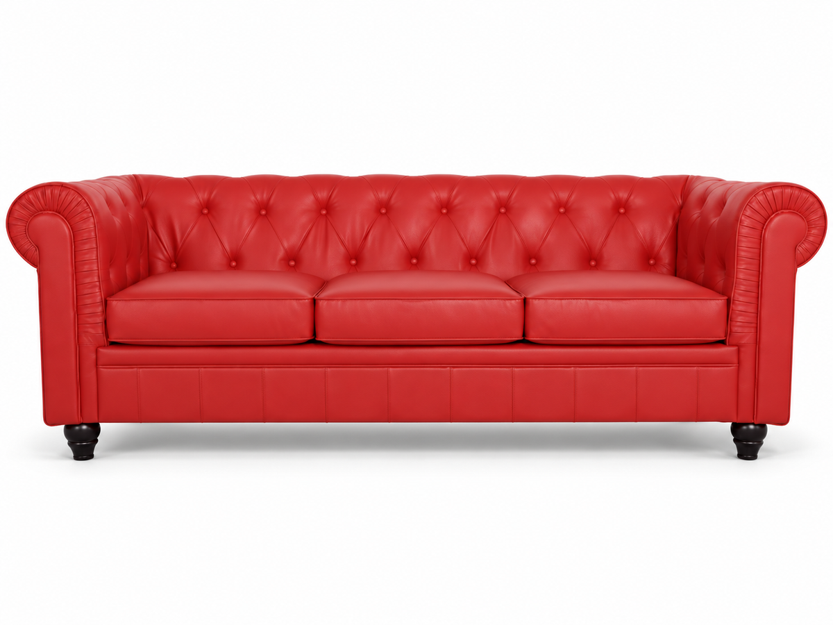 Chesterfield canape 3 places en simili cuir pu rouge — photo principale sur fond blanc