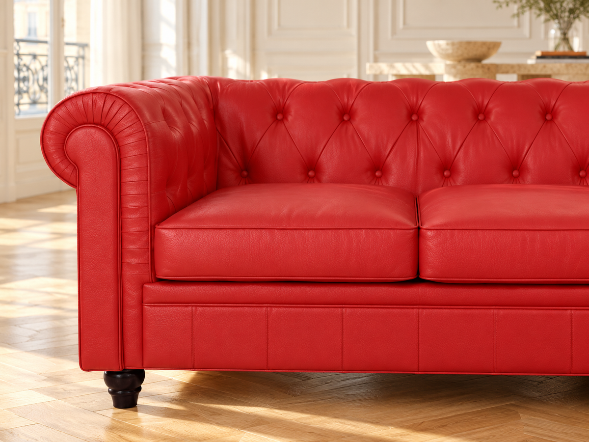 Chesterfield canape 3 places en simili cuir pu rouge — détail