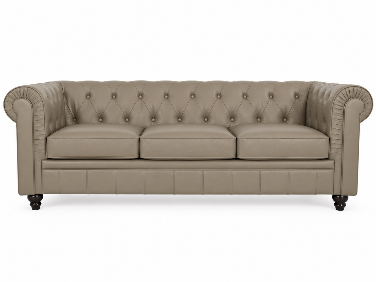 Chesterfield canape 3 places en simili cuir pu taupe — photo principale sur fond blanc