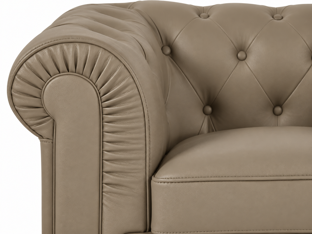 Chesterfield fauteuil 1 place en simili cuir pu taupe — détail