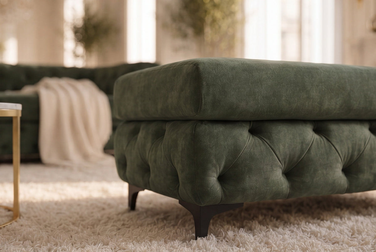 Chesterfield pouf MODERN BAROCK 95 cm vert velours repose-pieds