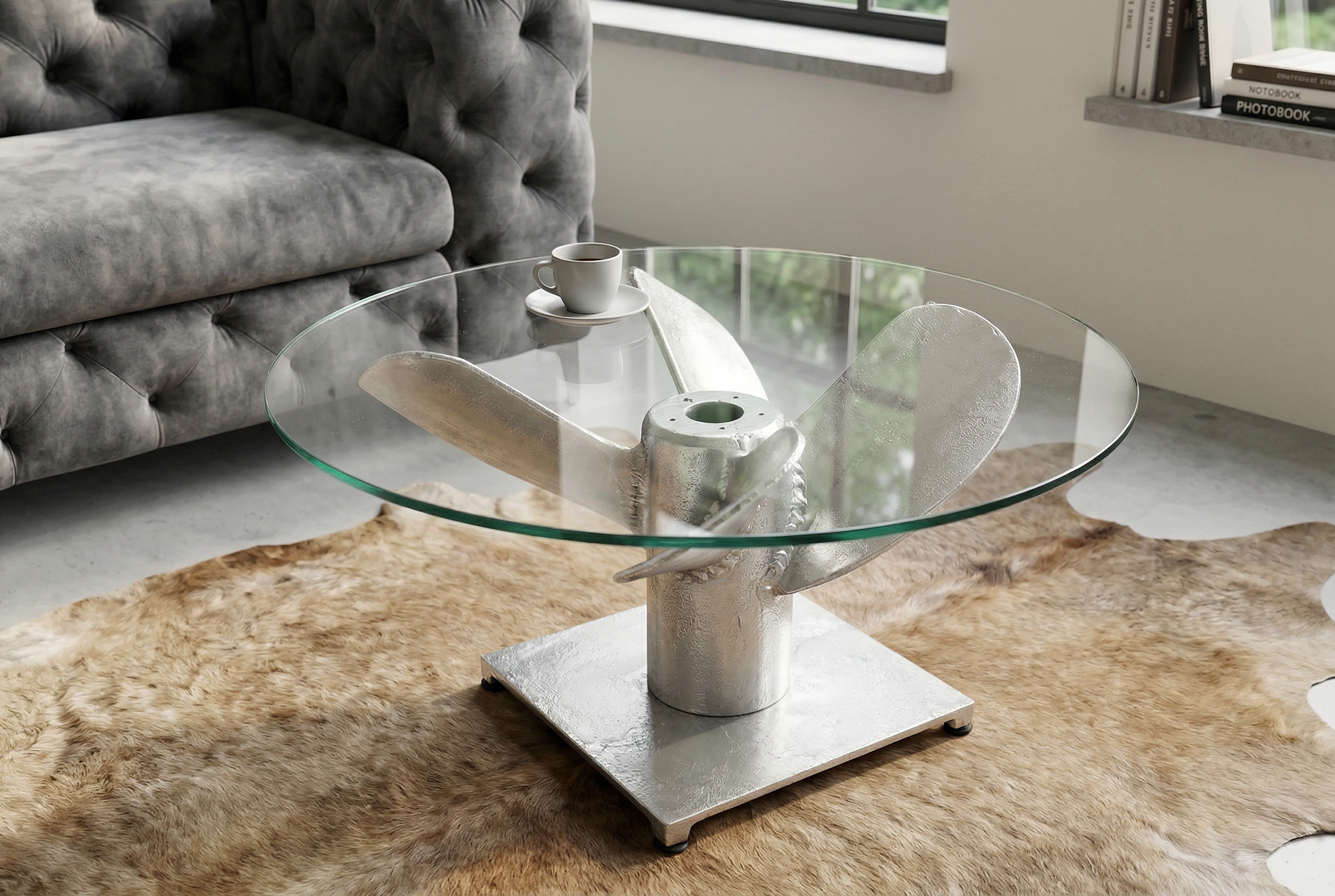 Coffee table OCEAN 60cm base part silver w/o glass plate