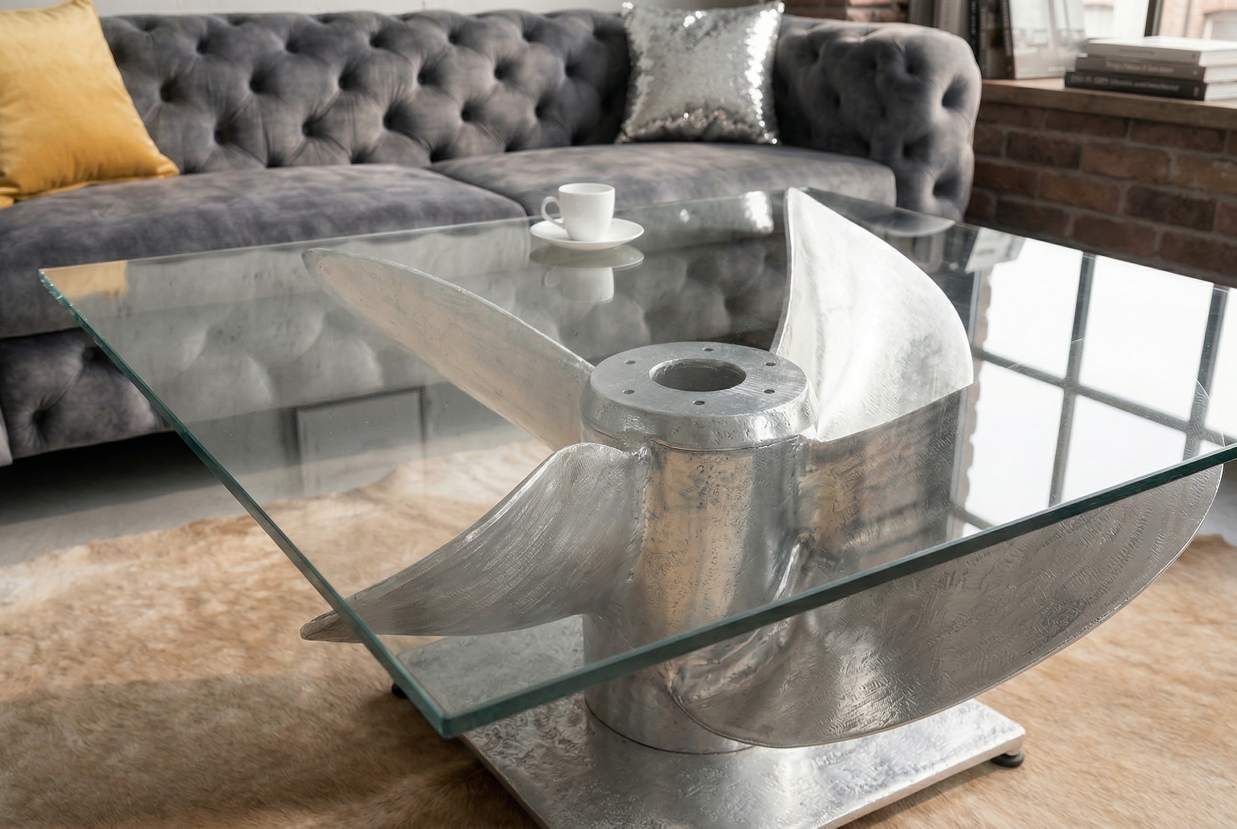Coffee table OCEAN 85cm rack silver w/o glass plate