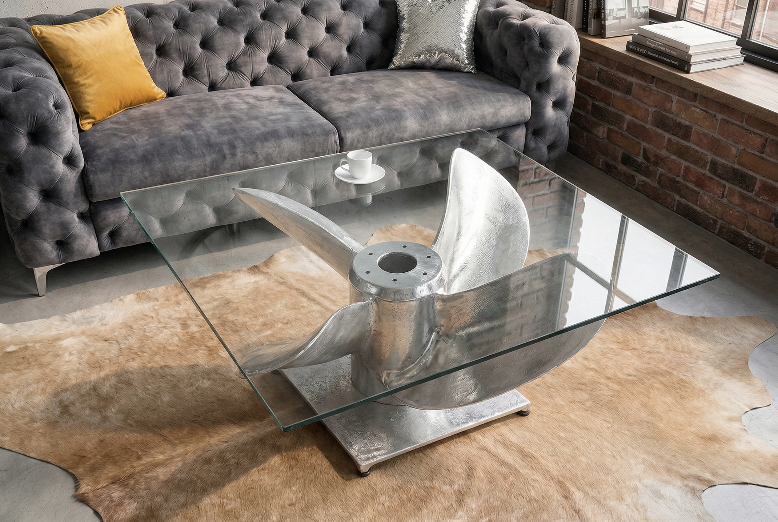 Coffee table OCEAN 85cm rack silver w/o glass plate