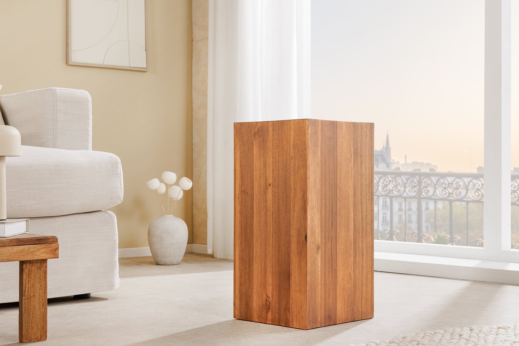 Colonne décorative en bois massif COLUMNA 50cm table d’appoint en acacia marron