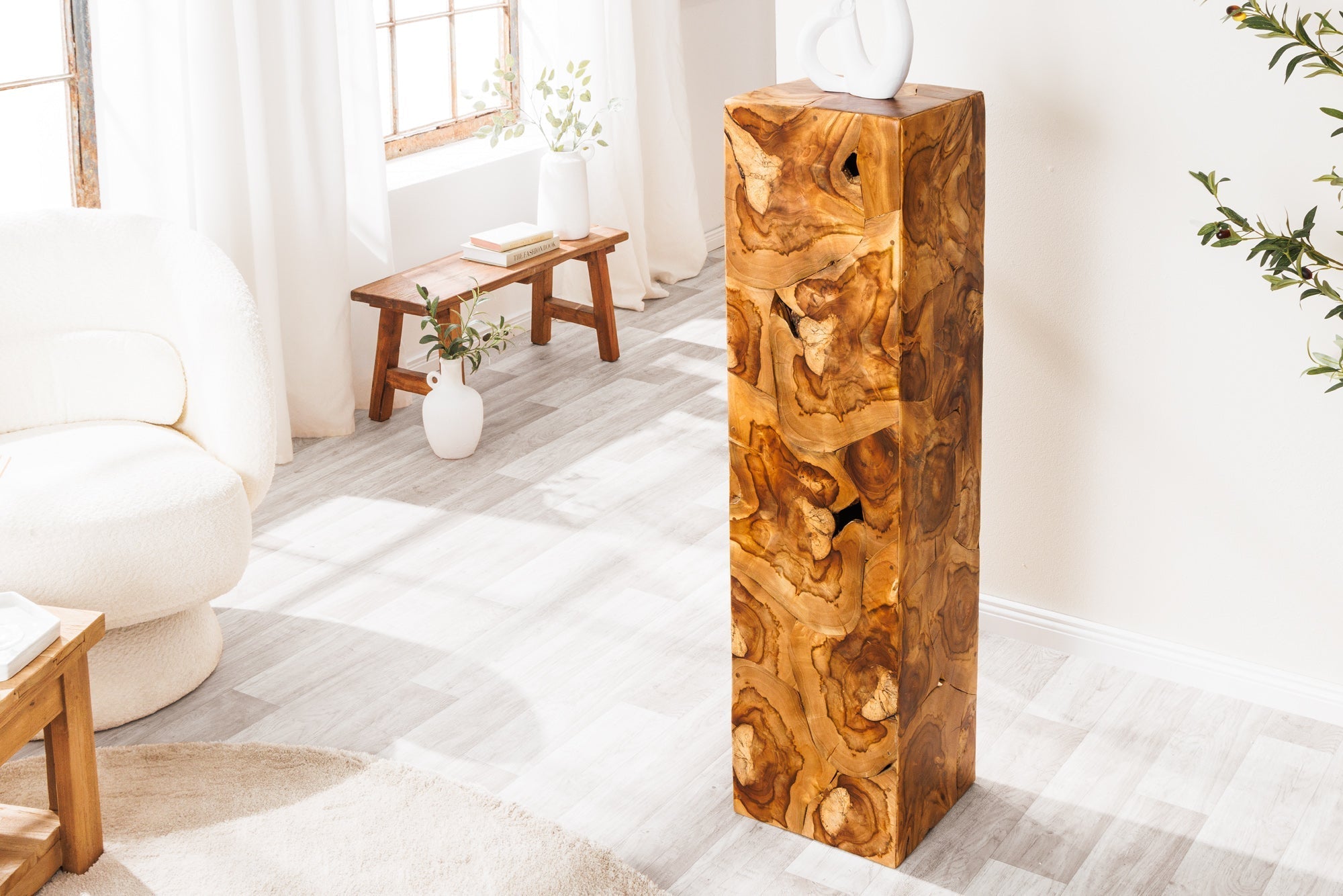 Colonne solide TRIBAL 110cm teck naturel marron décoration fait main